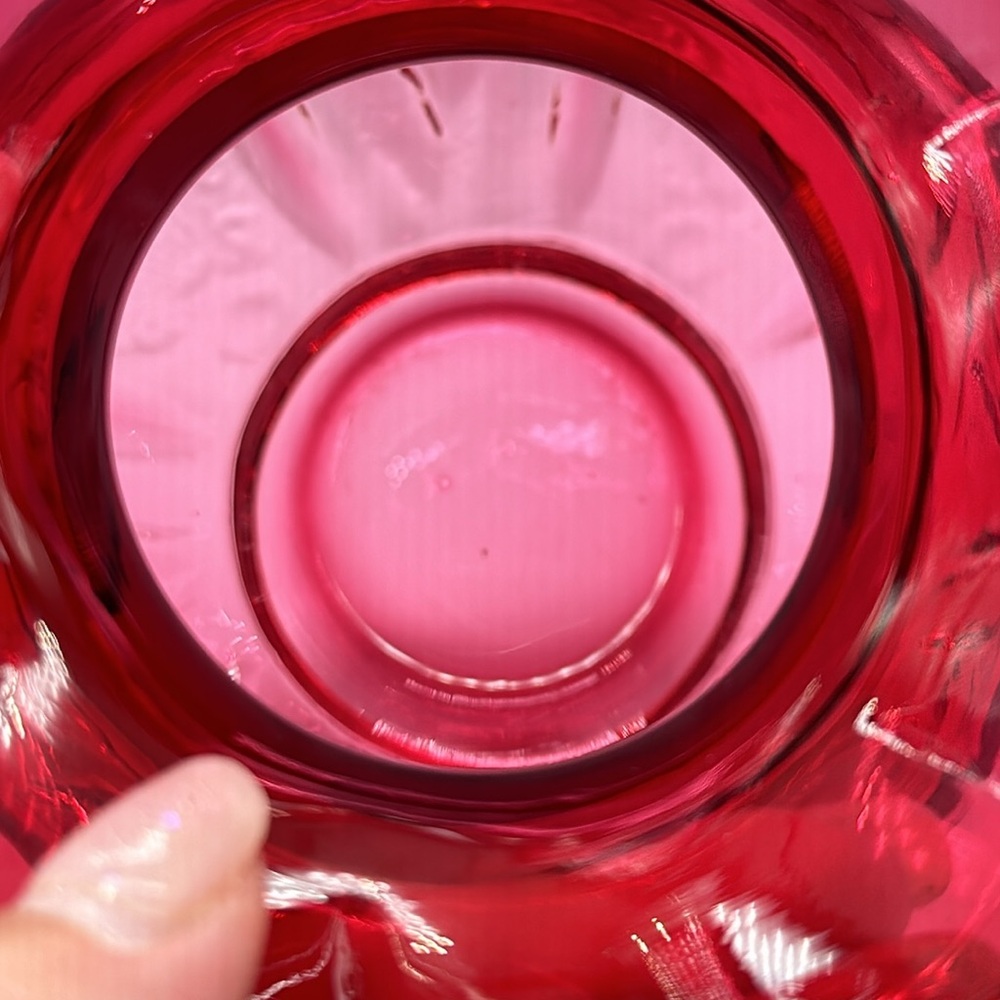 Vintage  Fenton Cranberry Opalescent thistle and stars Basket. - Picture 7 of 14